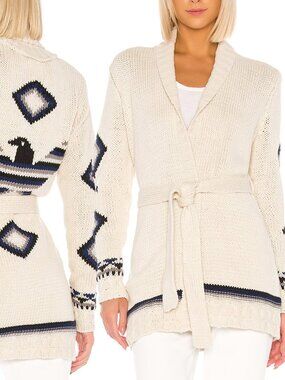 Chaser Eagle Fringe Knit Cardigan in Vanilla Size M